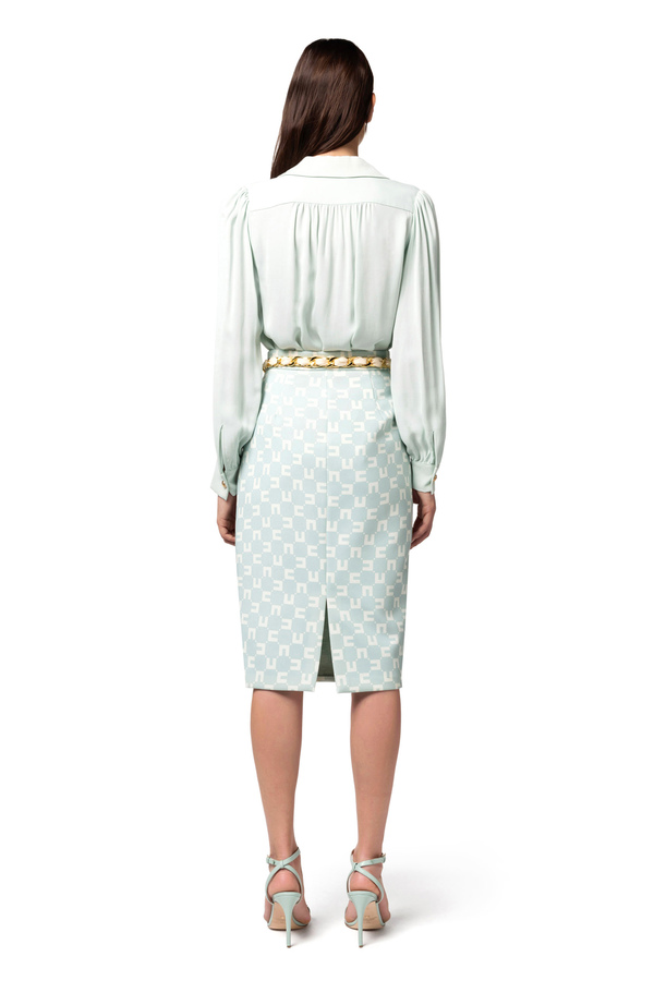 Midi-Rock aus Stretch-Crêpe mit Logo-Print und Gürtel mit Tuch - Elisabetta Franchi® Outlet
