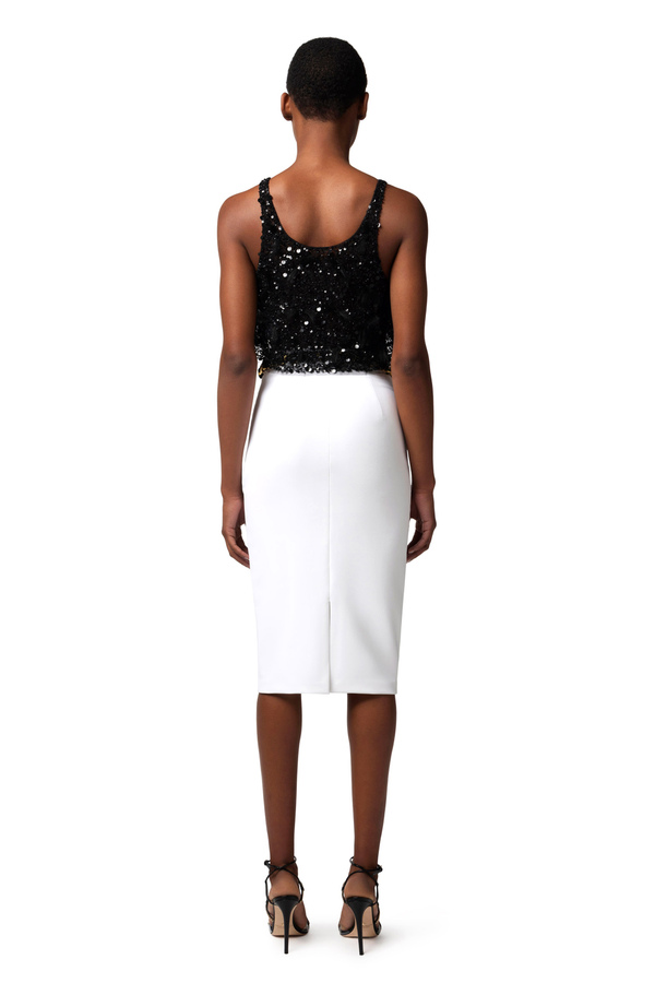 Stretch crêpe midi skirt with foulard scarf belt - Elisabetta Franchi® Outlet