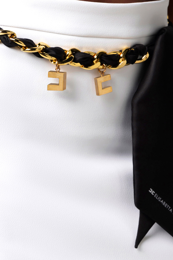 Stretch crêpe midi skirt with foulard scarf belt - Elisabetta Franchi® Outlet