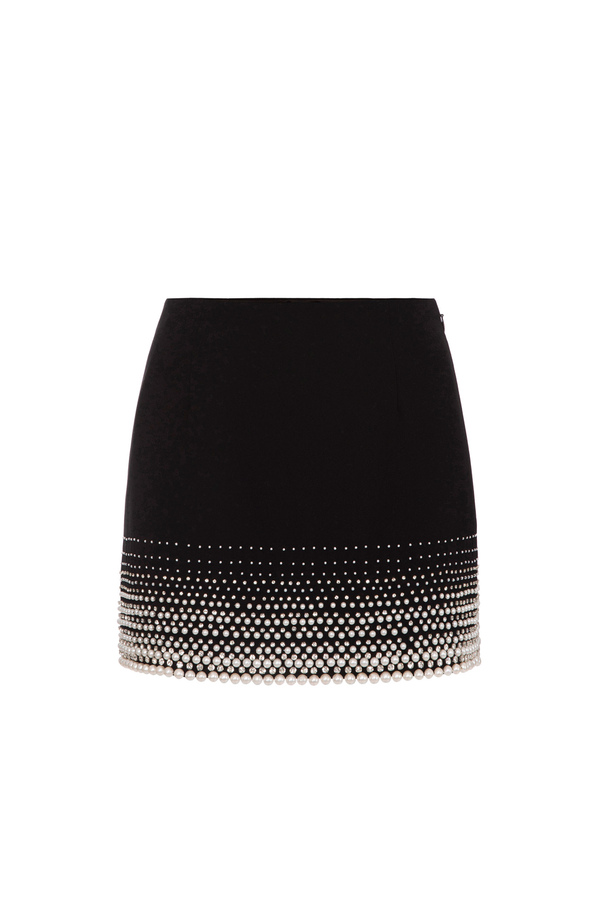 Crêpe miniskirt with embroidered pearls - Elisabetta Franchi® Outlet