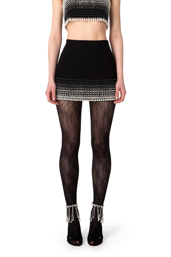 Crêpe miniskirt with embroidered pearls - Elisabetta Franchi® Outlet
