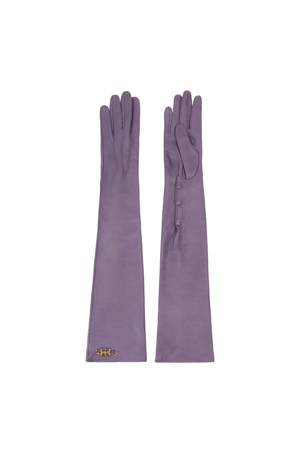 Gants longs en cuir avec petits boutons - Elisabetta Franchi® Outlet