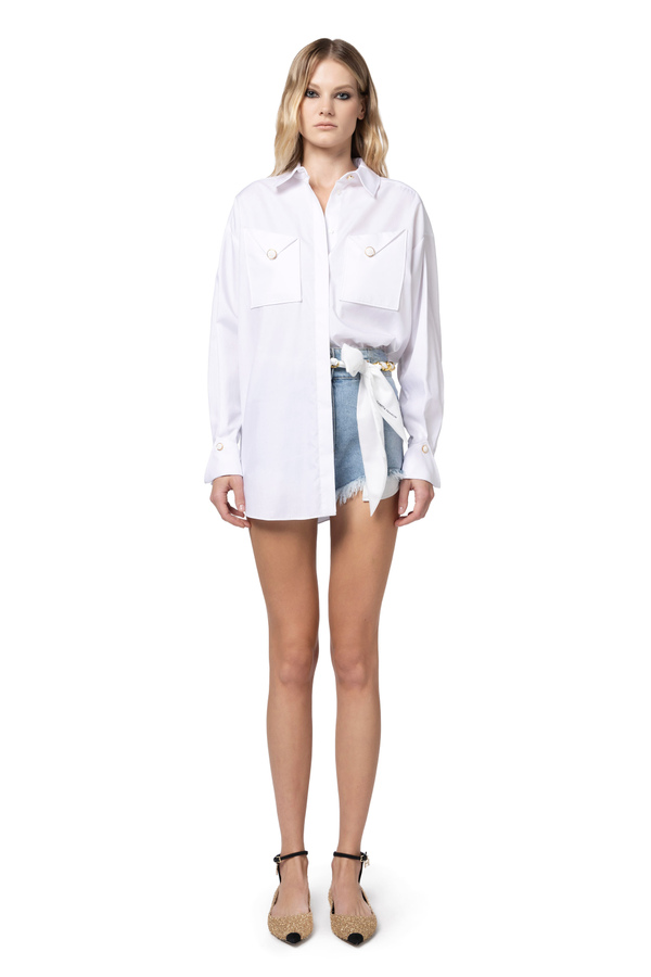 Shorts in denim con cintura foulard - Elisabetta Franchi® Outlet