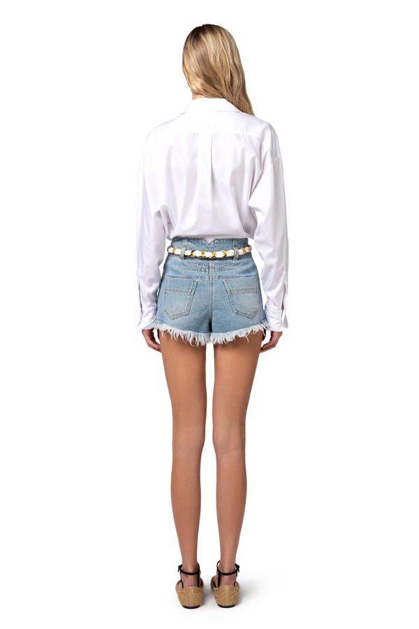 Shorts in denim con cintura foulard - Elisabetta Franchi® Outlet