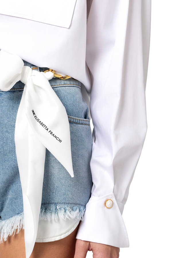 Shorts in denim con cintura foulard - Elisabetta Franchi® Outlet