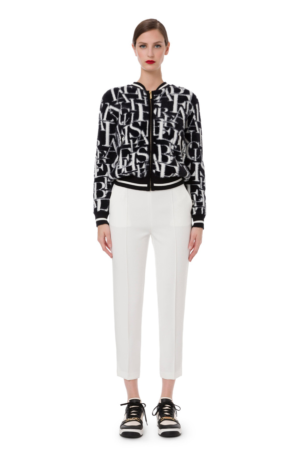 Knit bomber-style jacket with lettering print - Elisabetta Franchi® Outlet