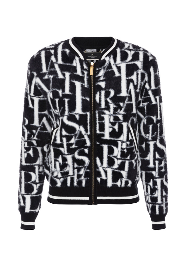 Knit bomber-style jacket with lettering print - Elisabetta Franchi® Outlet