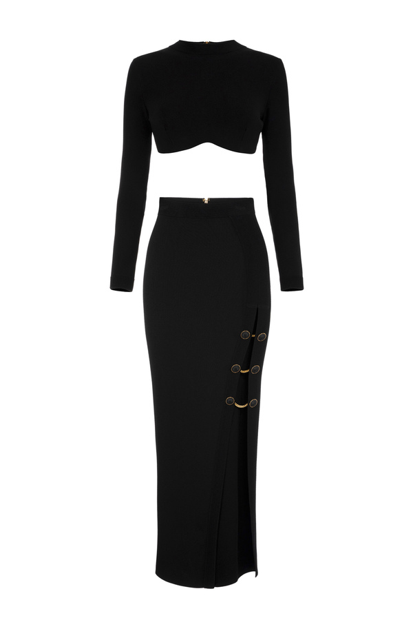 Shiny viscose skirt and top with cufflink buttons - Elisabetta Franchi® Outlet