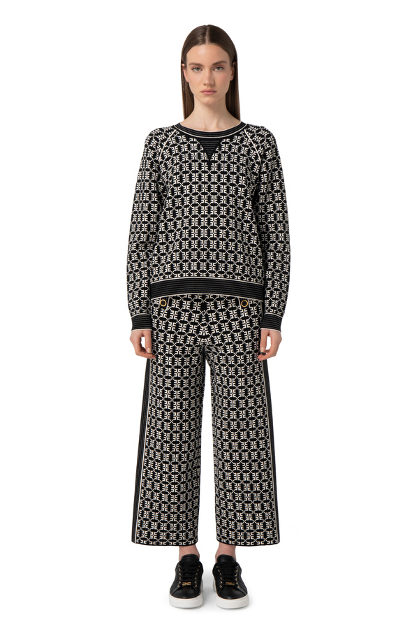 Palazzo trousers in jacquard knit fabric with logo - Elisabetta Franchi® Outlet