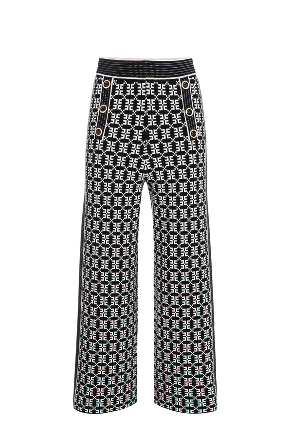 Palazzo trousers in jacquard knit fabric with logo - Elisabetta Franchi® Outlet