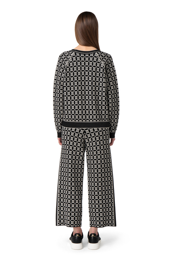 Palazzo trousers in jacquard knit fabric with logo - Elisabetta Franchi® Outlet
