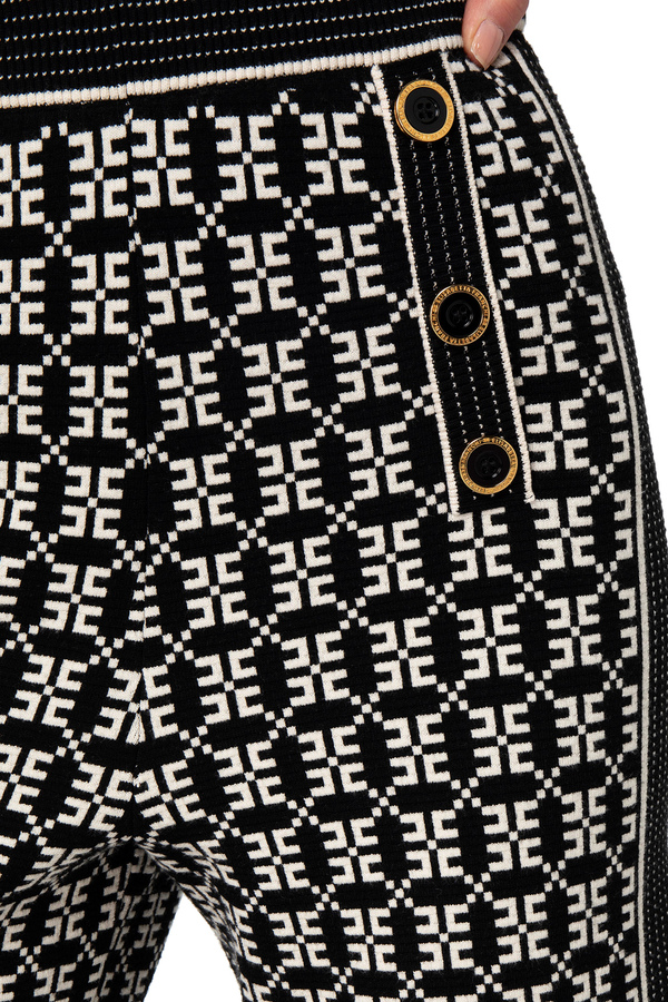 Palazzo trousers in jacquard knit fabric with logo - Elisabetta Franchi® Outlet