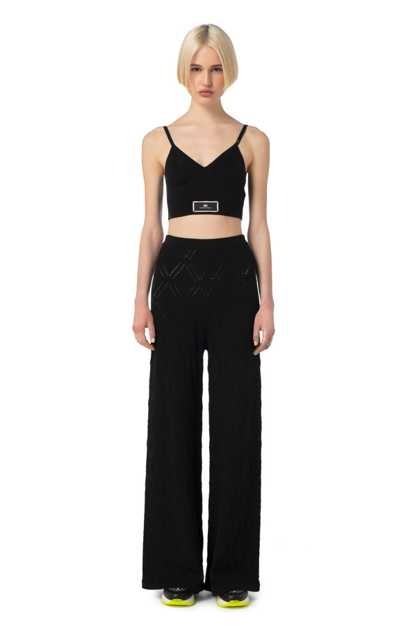 Palazzo-Strickhose mit Spitzenmuster - Elisabetta Franchi® Outlet