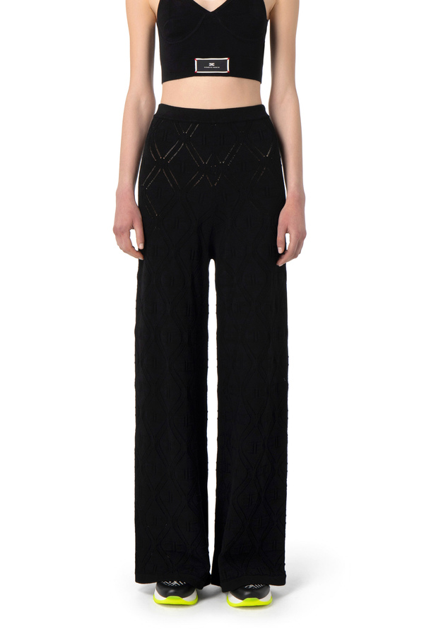 Palazzo-Strickhose mit Spitzenmuster - Elisabetta Franchi® Outlet