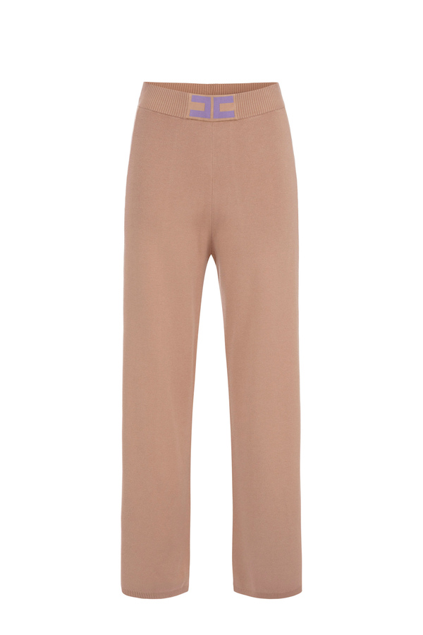 Pantalone palazzo in viscosa con bande logate - Elisabetta Franchi® Outlet