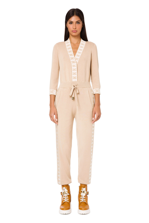 Jumpsuit in knit fabric with logo bands - Elisabetta Franchi® Outlet