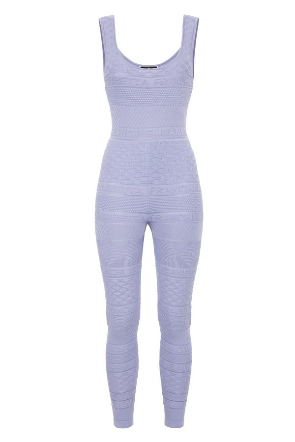 Slim fitting jumpsuit in jacquard knit with logo - Elisabetta Franchi® Outlet