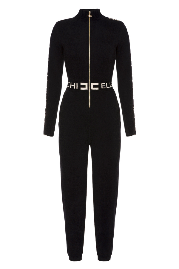 Jumpsuit in chenille with logoed bands - Elisabetta Franchi® Outlet