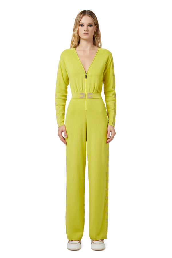 Jumpsuit in cotton fabric with logoed bands - Elisabetta Franchi® Outlet