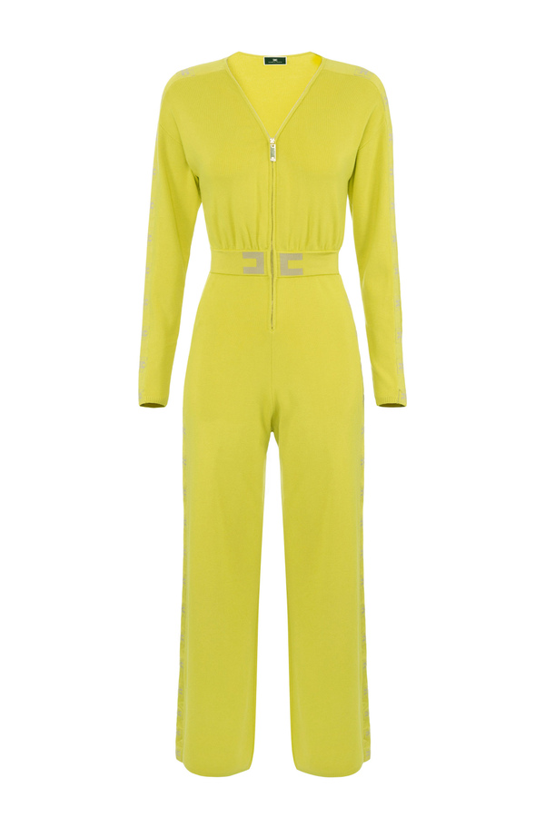 Jumpsuit in cotton fabric with logoed bands - Elisabetta Franchi® Outlet