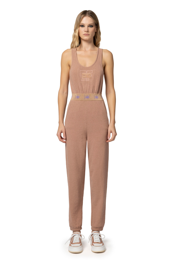 Jumpsuit in cotton fabric with logoed bands and embroidery - Elisabetta Franchi® Outlet