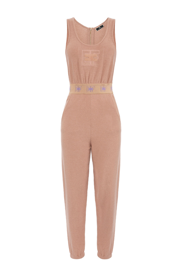 Jumpsuit in cotton fabric with logoed bands and embroidery - Elisabetta Franchi® Outlet
