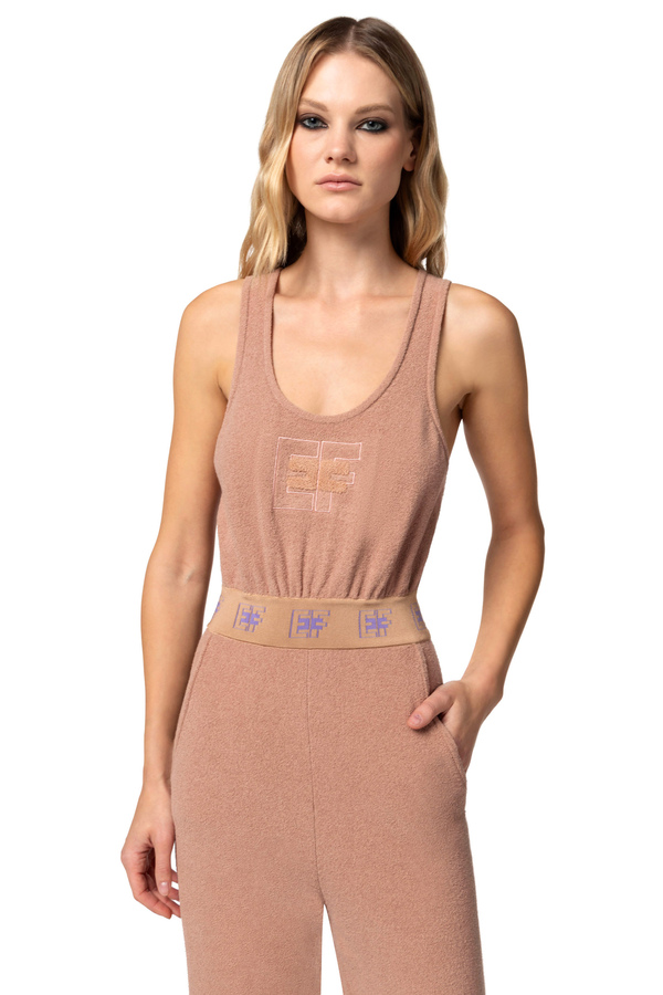 Jumpsuit in cotton fabric with logoed bands and embroidery - Elisabetta Franchi® Outlet