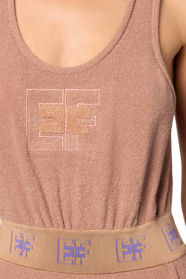 Jumpsuit in cotton fabric with logoed bands and embroidery - Elisabetta Franchi® Outlet