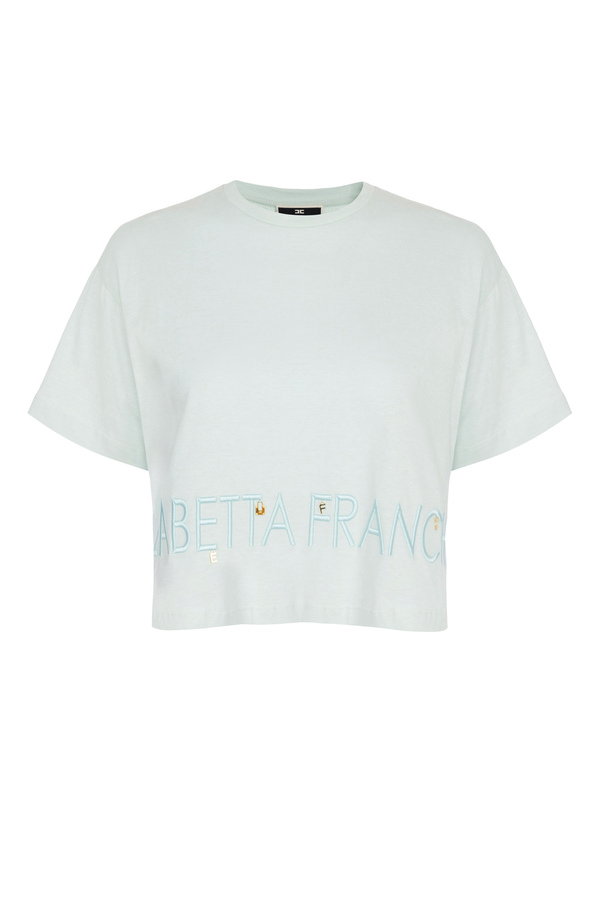 T-shirt in jersey con logo e charms - Elisabetta Franchi® Outlet