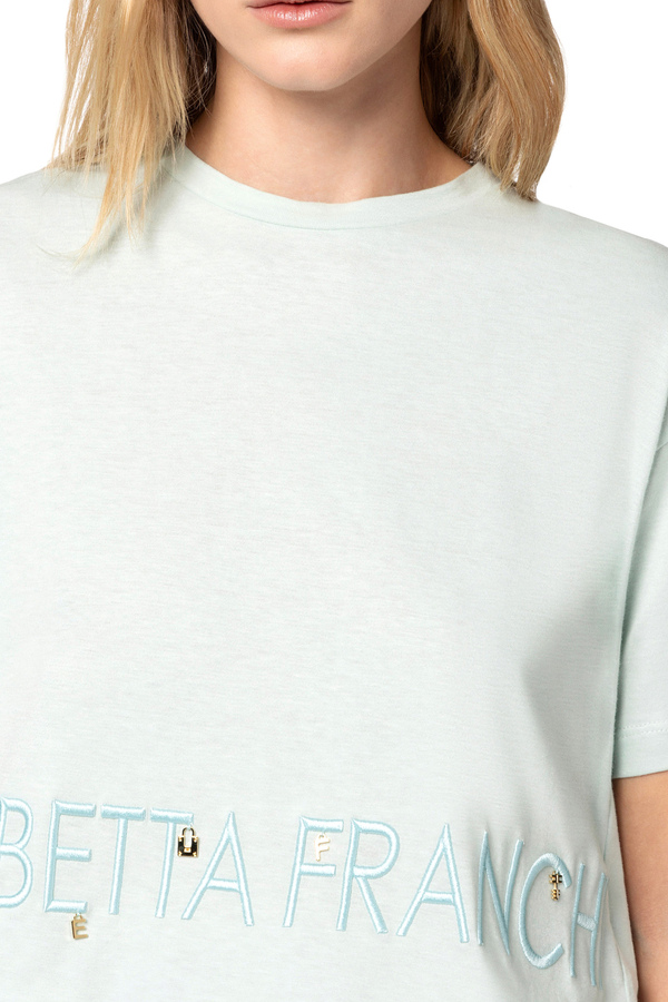 T-shirt in jersey con logo e charms - Elisabetta Franchi® Outlet