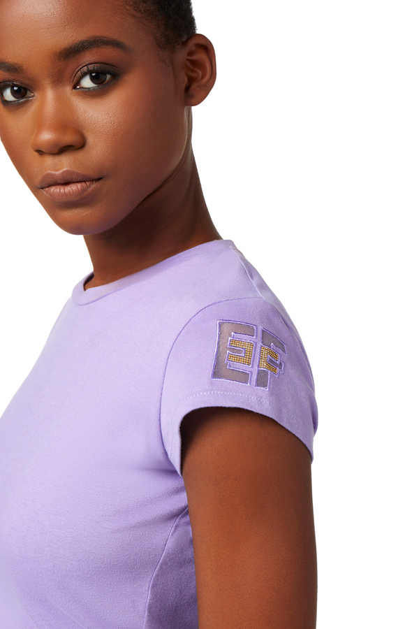 T-shirt in jersey con ricamo - Elisabetta Franchi® Outlet