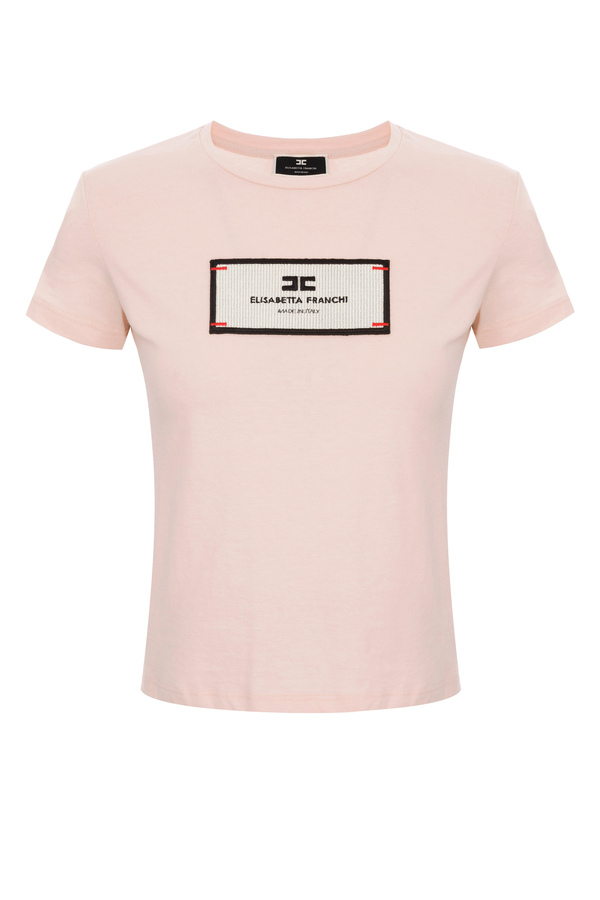 Camiseta básica con bordado Elisabetta Franchi - Elisabetta Franchi® Outlet