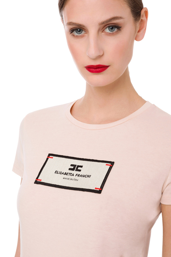 Camiseta básica con bordado Elisabetta Franchi - Elisabetta Franchi® Outlet