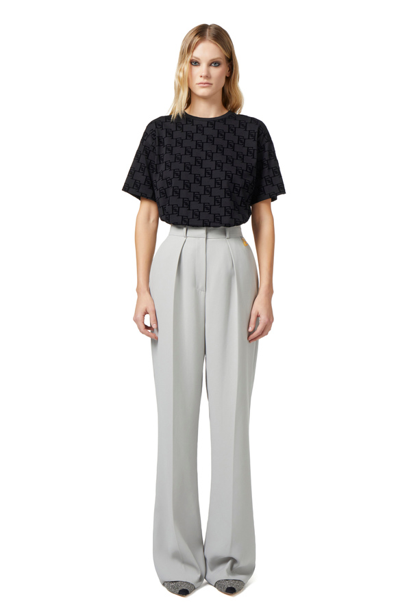 T-shirt in jersey stampa logo flock - Elisabetta Franchi® Outlet