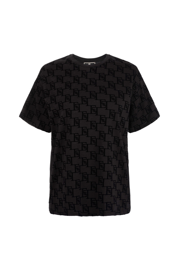T-shirt in jersey stampa logo flock - Elisabetta Franchi® Outlet