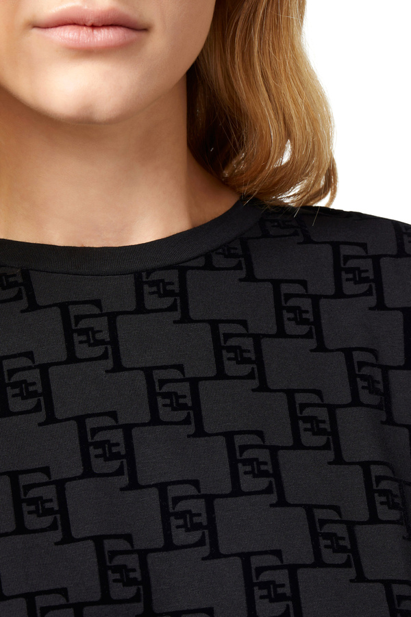 T-shirt in jersey stampa logo flock - Elisabetta Franchi® Outlet