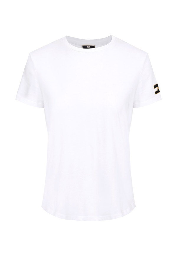 Crew neck T-shirt with personalised sleeves - Elisabetta Franchi® Outlet