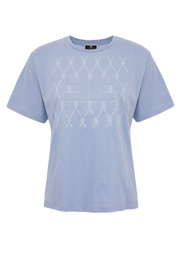 Crew neck T-shirt with diamond motif print - Elisabetta Franchi® Outlet
