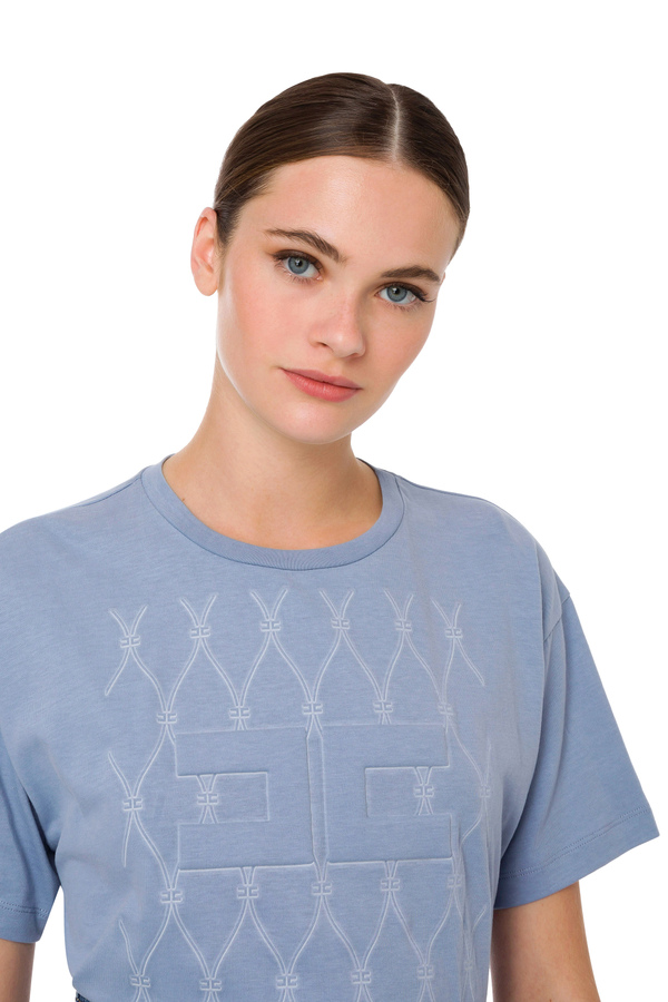 T-shirt girocollo con stampa motivo losanga - Elisabetta Franchi® Outlet