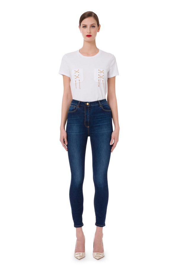 Short-sleeved t-shirt with chains and charms - Elisabetta Franchi® Outlet