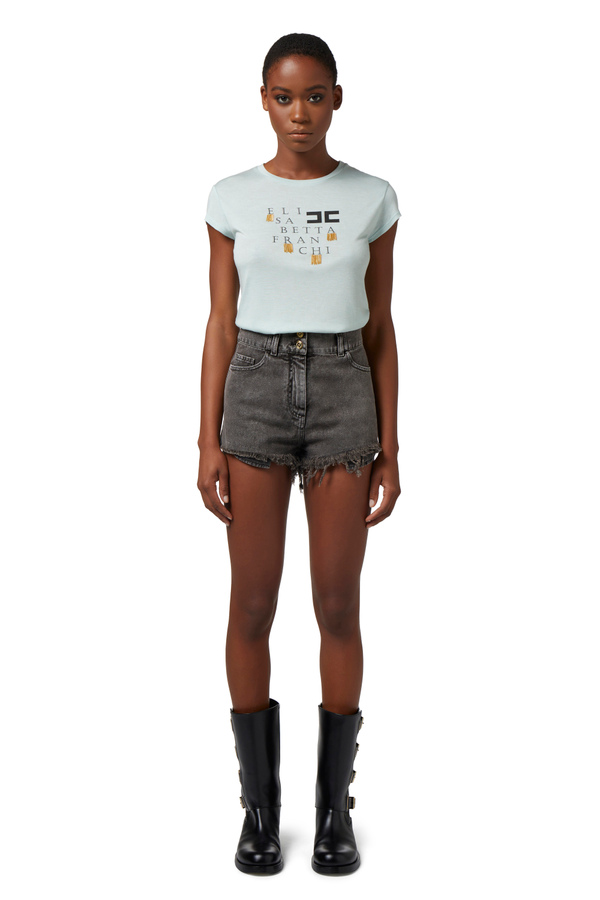 T-shirt in jersey con logo e frange - Elisabetta Franchi® Outlet