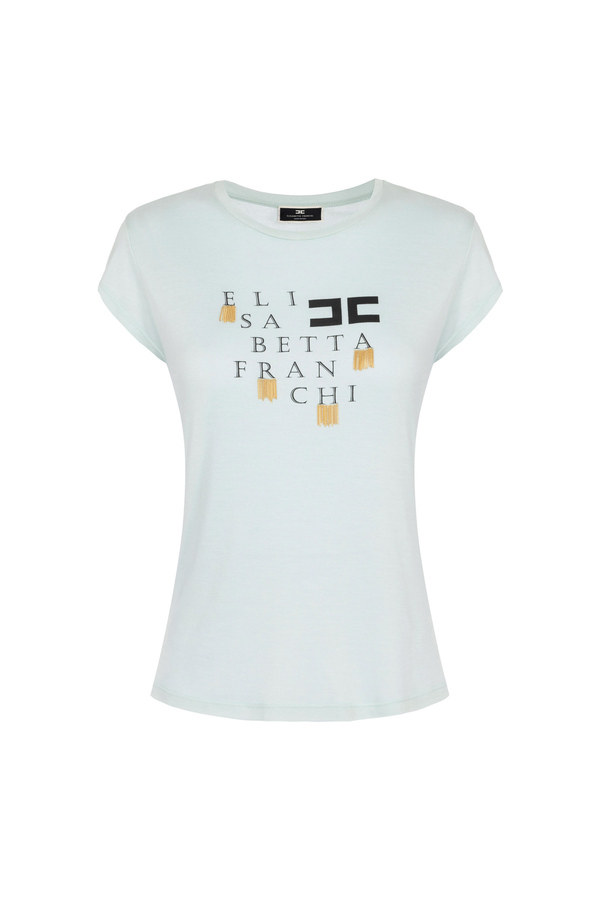 T-shirt in jersey con logo e frange - Elisabetta Franchi® Outlet
