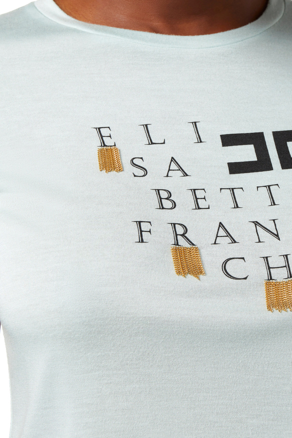T-shirt in jersey con logo e frange - Elisabetta Franchi® Outlet