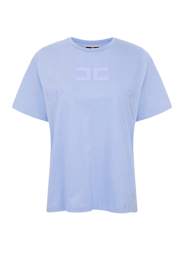 Crew neck T-shirt with logo print in matching colour - Elisabetta Franchi® Outlet