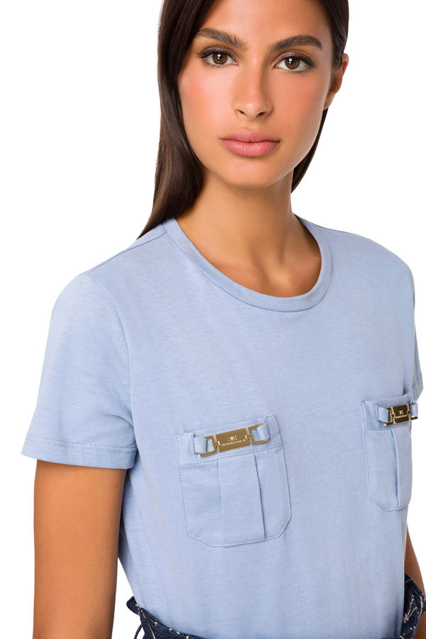 Camiseta de cuello redondo con detalle gold claro - Elisabetta Franchi® Outlet