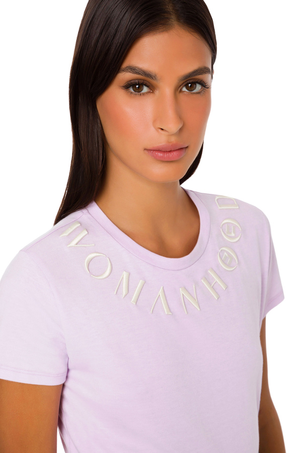 Crew neck T-shirt with raised writing - Elisabetta Franchi® Outlet
