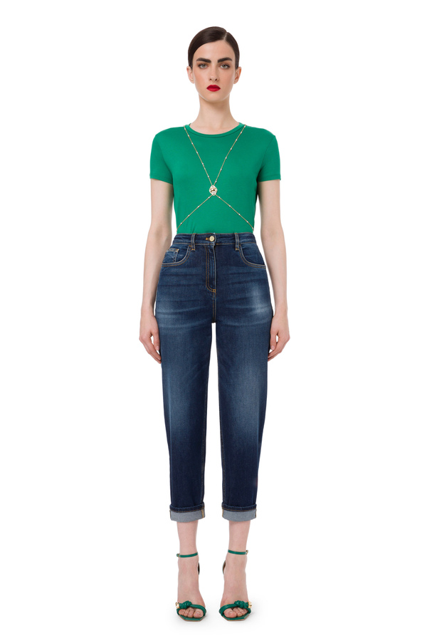T-shirt a manica corta con catena charms - Elisabetta Franchi® Outlet