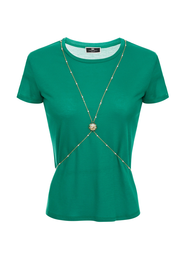 Short-sleeved t-shirt with charms chain - Elisabetta Franchi® Outlet