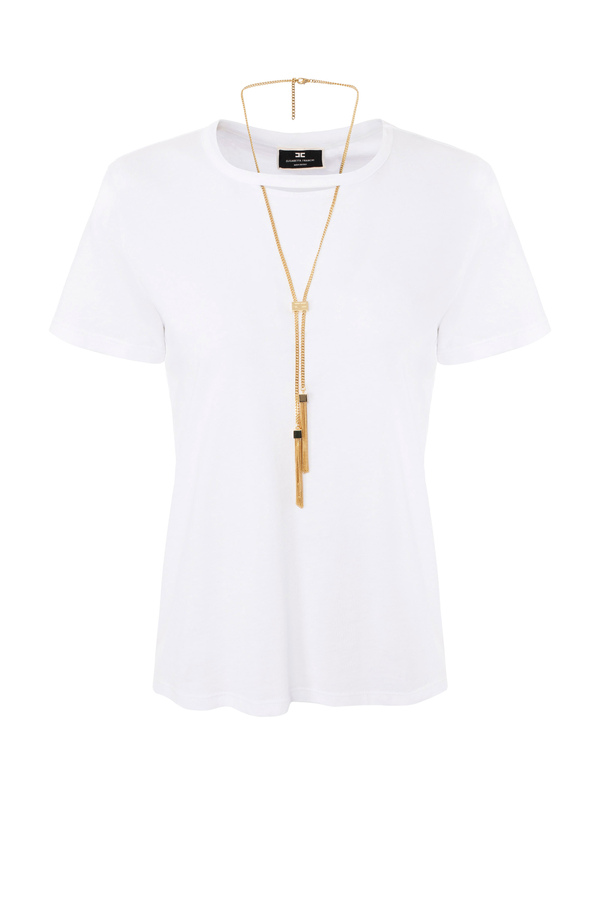 Camiseta de punto de algodón con cuello redondo - Elisabetta Franchi® Outlet