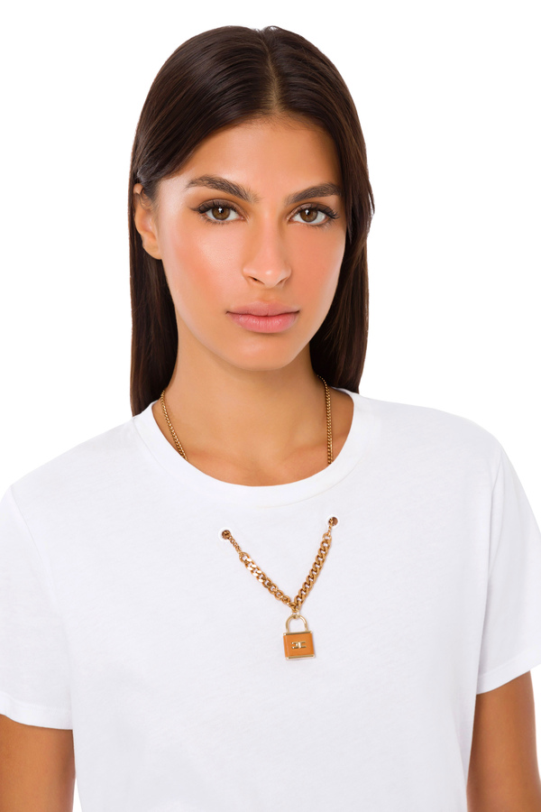 Crew neck T-shirt with double chain necklace - Elisabetta Franchi® Outlet